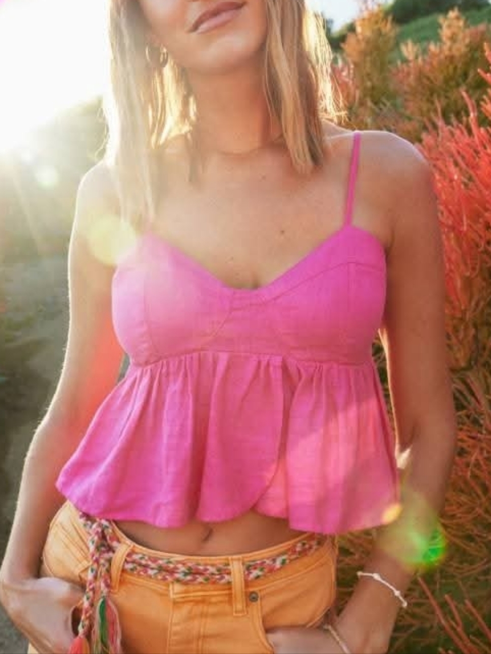 AE Hot Pink Ruffle Babydoll Cami